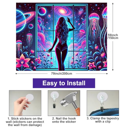 Blacklight Tapestry Sexy Girl UV Reactive Tapestry 78x59 Inch