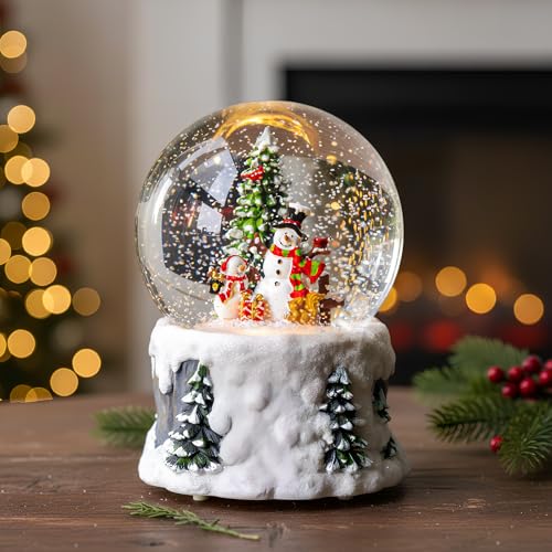 Christmas Snow Globe Lantern Water Glittering Snowman Scene with Music & Timer