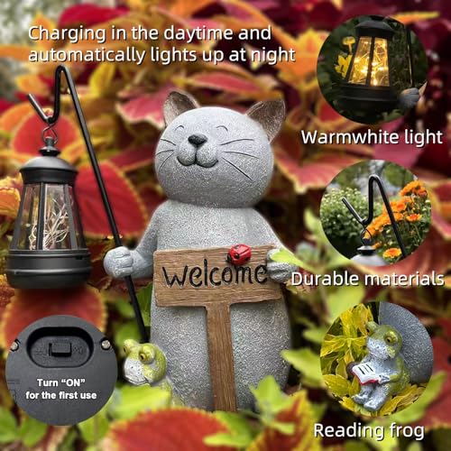 Cat Garden Statue with Solar Lantern