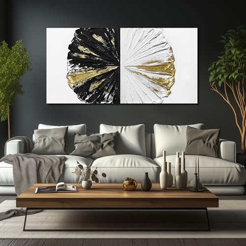 Abstract Circles wall Decorations For Office Black White Gold Oil Painting Wall Art For Bedroom Large Pictures For Living Room Size 29 x 58 Inch