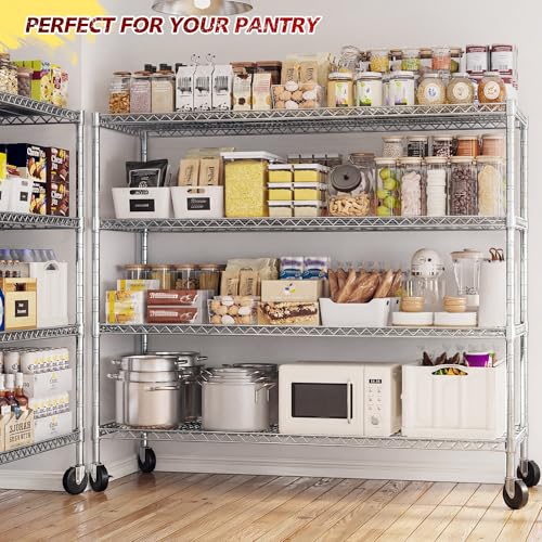 55.5''W Storage Shelves 2500LBS Wire Shelving Unit with Wheels Heavy Duty Metal Shelves for Storage Adjustable Garage Storage Rack Pantry Shelf Kitchen Shelving (4 Count)