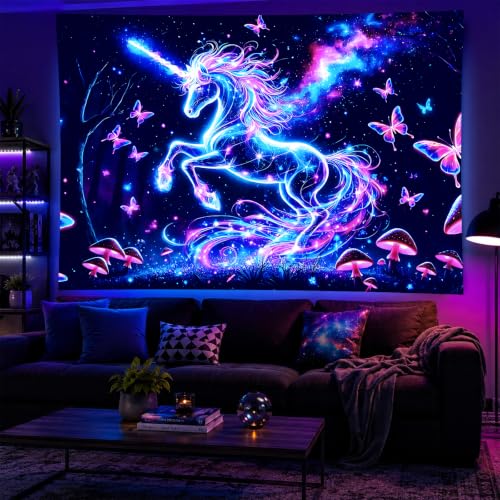 Blacklight Tapestry Galaxy Butterfly Room Decor 78 x 59 Inch