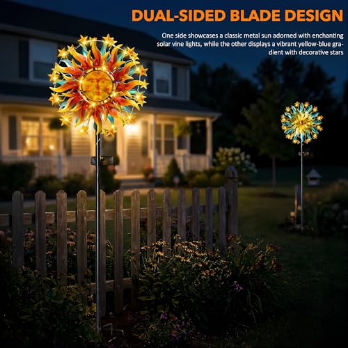 60.3" Solar Wind Spinner Outdoor Metal Sun Kinetic Sculpture