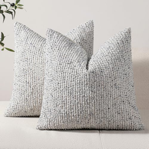 Striped Throw Pillow Covers 22x22 Set of 2 Blue Textured Boucle Chic Morden Boho Accent Farmhouse Square Decorative Couch Pillow Covers for Home Decor Bed Sofa Living Room (2 Count)