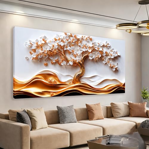 Large White Gold Tree Of Life Canvas Wall Art Decor For Living Room 29*58