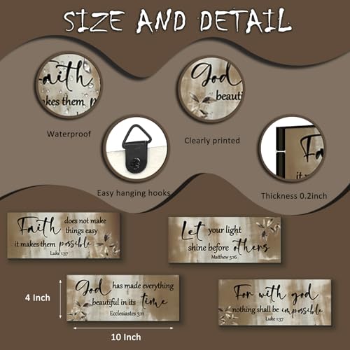 4 Pieces Brown Bathroom Decor Bible Verses Wooden Wall Decor Abstract Office Christian Religious Art for Women Office Home Bedroom Living Room Decoration (4 Count)