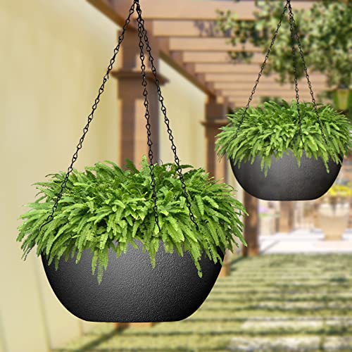 13 inch 2Pack Large Hanging Planters for Outdoor Indoor Plants with Drainage Holes and Chain (2 Count)