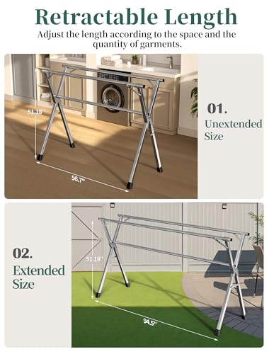 Folding Stainless Steel Laundry Drying Rack 95 Inches