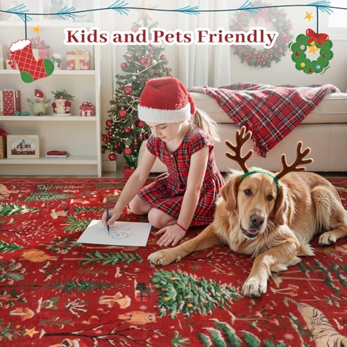 Christmas Area Rug 8x10 Red Animal Living Room Carpet Bedroom Rug (80 Sq Ft)