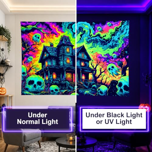 Halloween Blacklight Tapestry 78x59 Inch Haunted House Decor