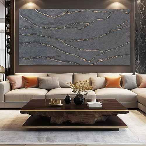 Canvas Wall Art Hand Painted Large Gold and Grey Abstract Painting Textured Wall Decor 29"x58" Home Artwork Decoration for Living Room Office Bedroom Dining Room