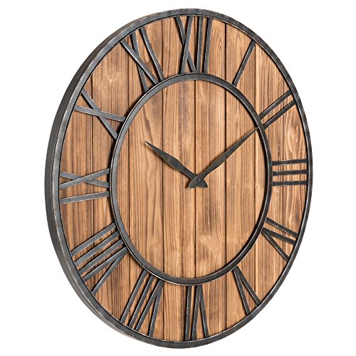 Oldtown Farmhouse Metal & Solid Wood Noiseless Wall Clock