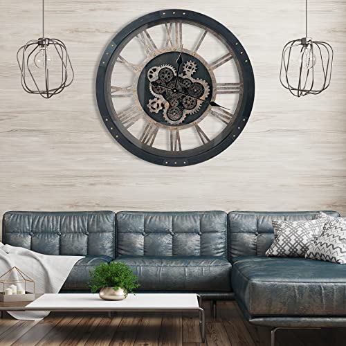 24" Large Wall Clock with Moving Gears