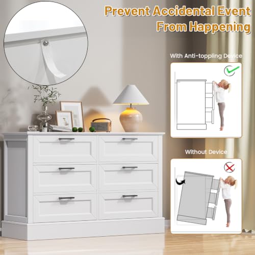 White Dresser for Bedroom with 6 Drawer