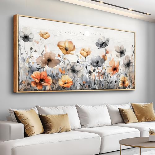 Large Wood Framed Wall Decor For Living Room Canvas Wall Art For Office Modern Wall Decorations For Bedroom Flowers Landscape Paintings Farmhouse Pictures Artwork Home Decor 24x48 In