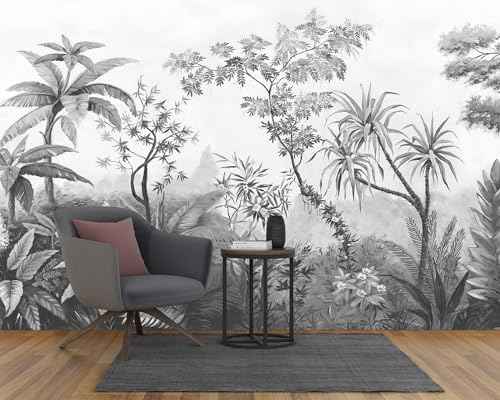 Gray Tropical Jungle Wallpaper Mural Peel and Stick for Bedroom