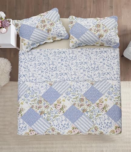 Blue Roses Patchwork Quilt Set