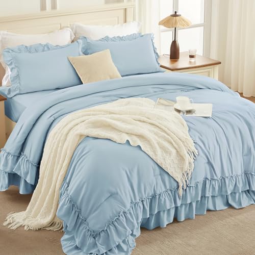 Light Blue Ruffle Comforter Set Queen Size