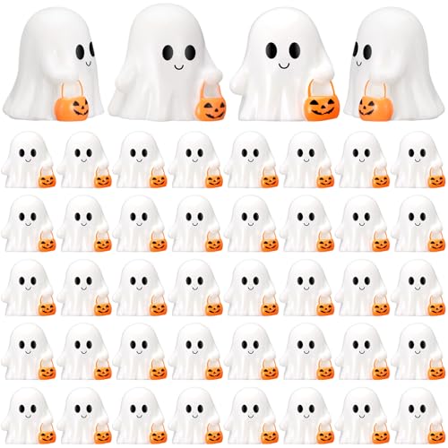 50 Pcs Halloween Mini Ghosts Figurines Resin Tiny Ghosts (50 Count)