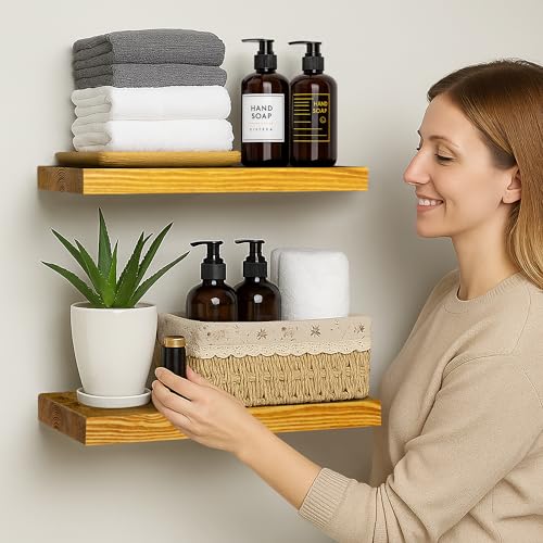 Wood Floating Shelves for Wall 16 Inch Set of 2 (2 Count)