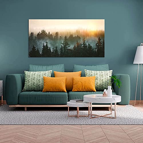 Large Wall Art for Bedroom Living Room Forest Bathed in Sunlight Canvas Print Picture Painting Framed Artwork Wall Decor for Bathroom Modern Room Plants Wall Decorations Size 58x29 Ready to Hang