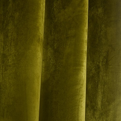 Super Soft Luxury Velvet Moss Green Thermal Blackout Curtain Panel Drapes Grommet Draperies Eyelet 52Wx108L inch Green Yellow
