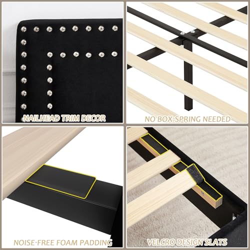 Full Size Bed Frame with Adjustable Upholstered Headboard
