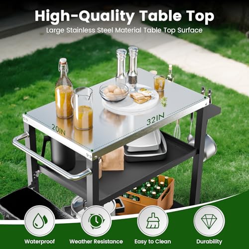 3 Shelf Grill Cart for Outdoor with Stainless Steel Top