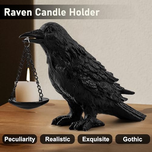 Raven Gothic Home Decor Fake Crow Light Holder Raven Lamp Tealight Candle Holder Resin Raven Statue 4PCS (4 Count)