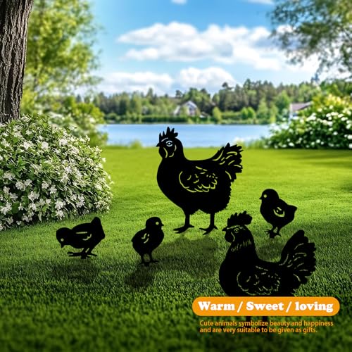 5 Pack Chicken Metal Garden Decorative Stakes (5 Count)