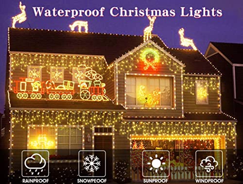 Christmas Icicle Lights Outdoor Decorations 1008 LED 98.4 FT Icicle String Lights with 189 Drops