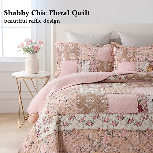 Quilts Queen Size Patchwork Pink Floral Quilt Set Vintage Shabby Chic Botanical Floral Quilted Bedspread 3