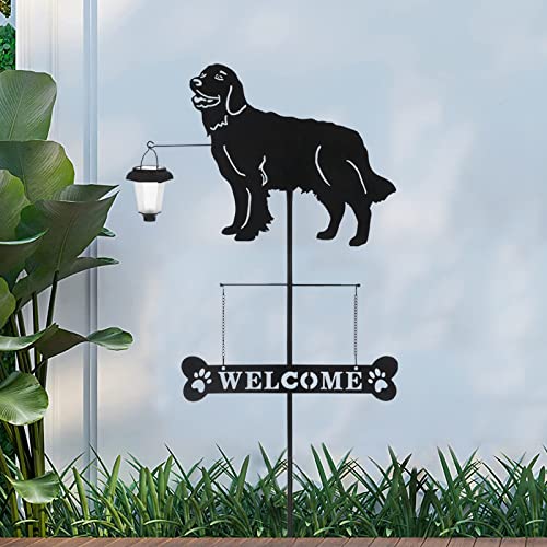 Solar Golden Retriever Dog Breed Silhouette Welcome Sign with a Lantern