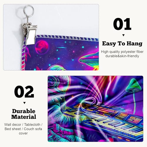 Blacklight Space Astronaut Tapestry UV Reactive Galaxy Planet Glow in Dark Tapestries Black Light Poster Neon Wall Hanging Art for bedroom Living Room