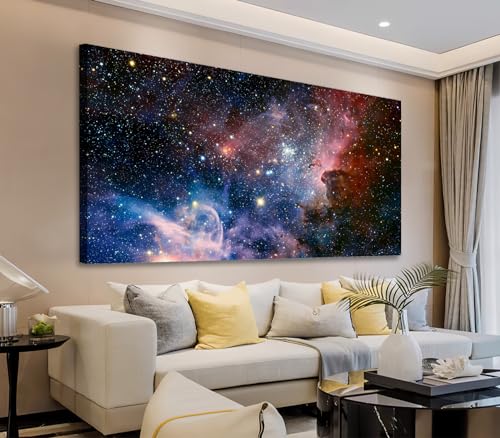 Canvas Wall Art Galaxy Nebula Starry Cosmic Painting Pictures Panoramic Canvas Arotwork Universe Stars Outer Space Wall Art for Home Office Decoration Framed Ready to Hang 20" x 40"