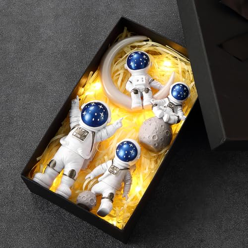 Blue White Astronaut Figurines Statues Set of 4 (4 Count)