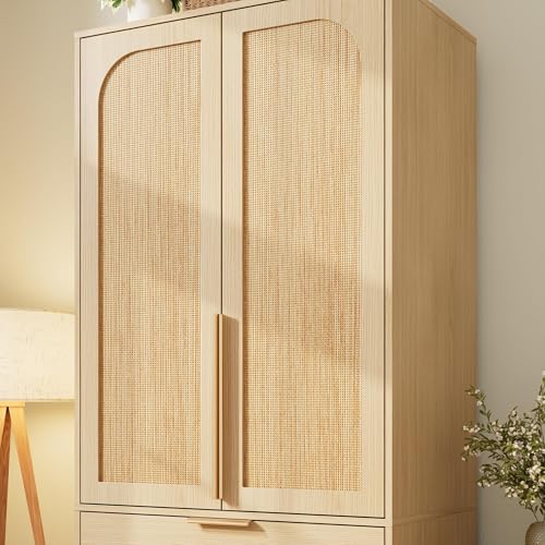 70" Wardrobe Armoire Wooden Closet with 3 Drawers