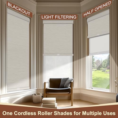 Cordless Dual Roller Shades. Beige & White.78 W x 80" H