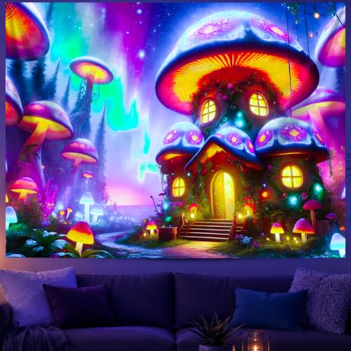 Blacklight Tapestry Enchanted Forest UV Backdrop 78 x 59 Inch