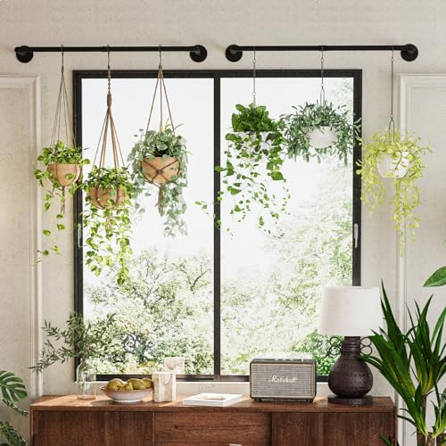 2Pc Hanging Planters for Indoor Plants Plant Hanger Indoor Hanging Plant Holder Black Metal Rod