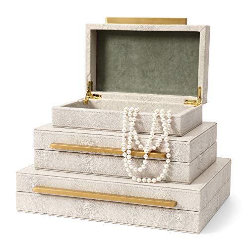 BAALTTO RUNYAO Kingflux Faux Ivory Shagreen Leather Set of 3 Pcs Decorative Boxes