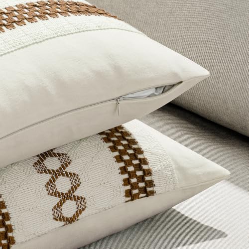 Set of 2 Coco Brown Boho Decorative Pillow Covers 18x18 Inch