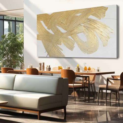 Wall Decorations for Living Room Gold and White Abstract Canvas Art Oil Painting Large Minimalist Decor Wall Art for Office Bedroom Home 29"x 58"