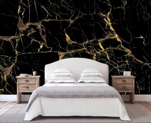 Black Golden Marble Wallpaper Mural Peel and Stick for Living Room