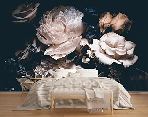 Dark Floral Wallpaper Peony Wall Mural Room Wall Decor (120.75 Sq Ft)