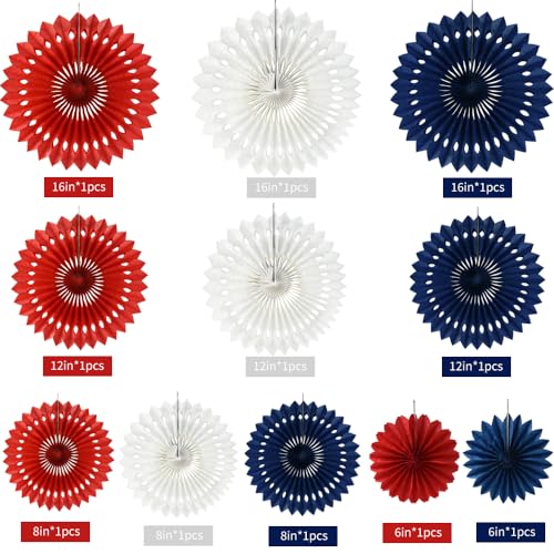 Honeycomb Round Paper Fans Red White Blue Hanging Party Decoration
