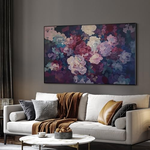 30"x60" Extra Large Framed Wall Art Bold Peony Bloom in Colorful Impressionist Style