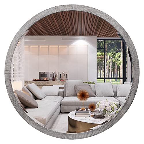 35" Round Wood Mirror