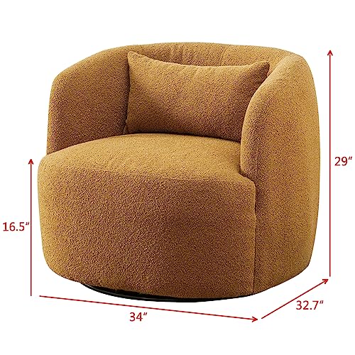 34" W Boucle Swivel Barrel Chair with Toss Pillow