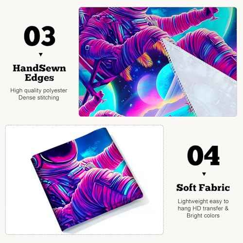 Blacklight Space Astronaut Tapestry UV Reactive Galaxy Planet Glow in Dark Tapestries Black Light Poster Neon Wall Hanging Art for bedroom Living Room